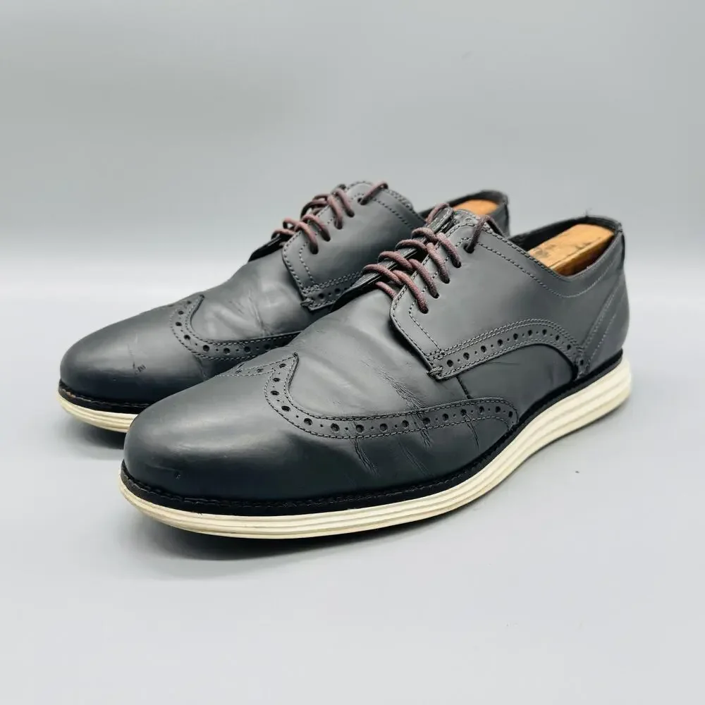 Cole Haan Shoes Mens 9.5 Gray Leather OriginalGrand Wingtip Oxford Dress Brogue